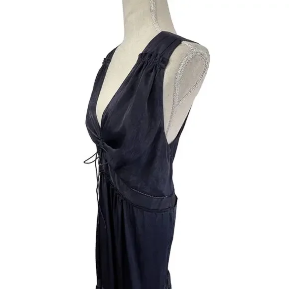 Jonathan Simkhai Tiered Sleeveless V Neck Maxi Dress Midnight Blue